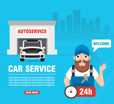 Autoservice. Car service concept design flat. Vector illustrationのイラスト素材