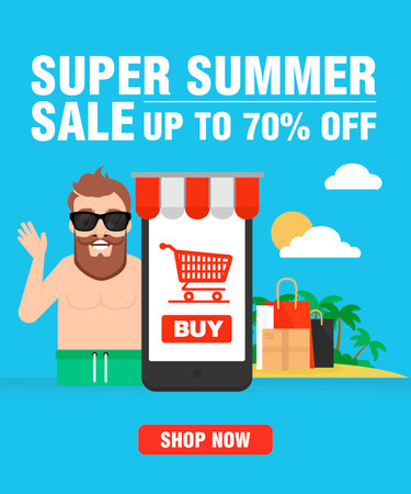 Super Summer sale up to 70% off concept modern design flat. Vector illustrationのイラスト素材