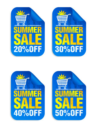 Summer Sale, blue grunge sticker set. Sale 20%, 30%, 40%, 50% off.Vector illustrationのイラスト素材