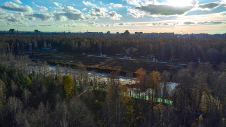 Panorama of the city park from a quadcopter