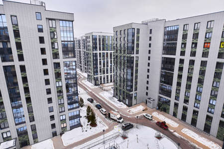 View from the window to the courtyard in winter