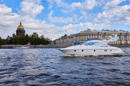 Luxury private motor yacht on its way