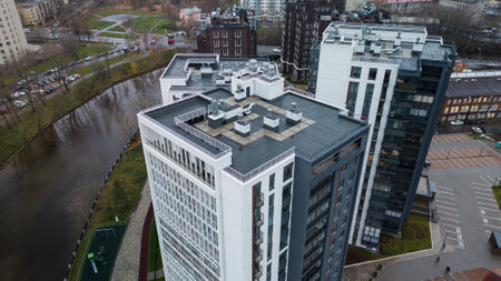 Flight over the city from a quadcopter