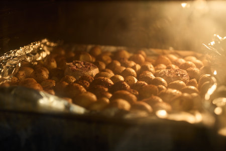 Roasting a Delicious Snack in the Oven using Both Steam and Heat for Maximum Flavorsの写真素材