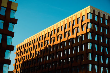 Contemporary Architecture Featuring a Modern Facade with Distinctive Textures and Patternsの写真素材