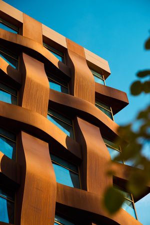 Explore Inspirational Modern Architecture with a captivating Unique Facade Design in the cityの写真素材