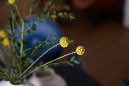Stylish Yellow Floral Arrangement Set in a Modern and Beautifully Decorated Roomの写真素材