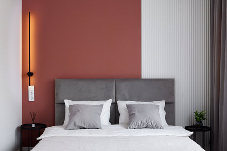 Explore Modern Interior Design featuring a Cozy Bedroom Aesthetic that evokes comfort and styleの写真素材