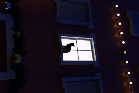 The Silhouette of an Adorable Cat Resting Peacefully in a Window During a Calm Night