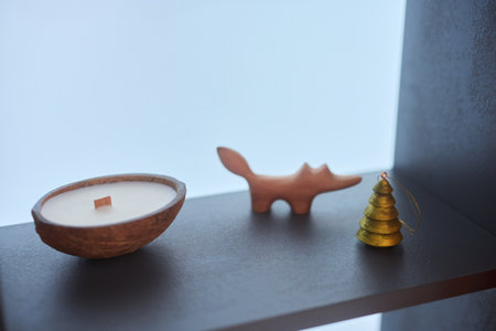An Artistic and Beautiful Display of Candle and Decorative Items for the Home Ambianceの写真素材