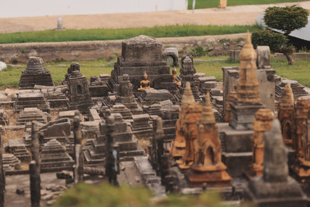 A detailed miniature of an ancient temple complex, highlighting artistic masteryの写真素材