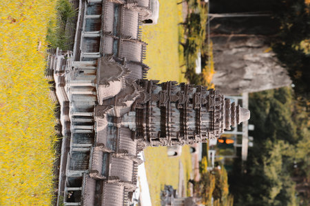 An Intricate Model of a Historical Temple Surrounded by Beautiful and Lush Greeneryの写真素材