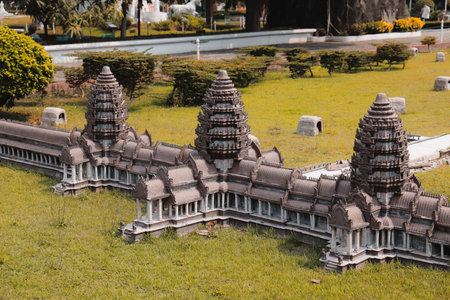 A Miniature Architectural Marvel Beautiful Temples Located in a Tranquil Garden Settingの写真素材