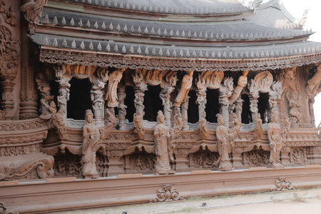 Intricate and Detailed Carvings of a Historical Temple Architecture showcasing beauty and heritageの写真素材