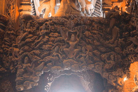 Exquisite and Intricate Stone Carvings Found Within a Historic Temple of Great Significanceの写真素材