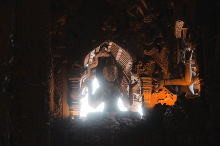 The Mystical Illumination of the Ancient Structure Captivates with Its Timeless Beauty and Depthの写真素材