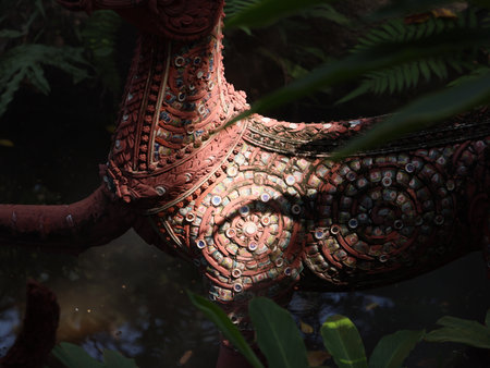 An Intricate and Artistic Sculpture Beautifully Set in Lush Greenery All Around Itの写真素材