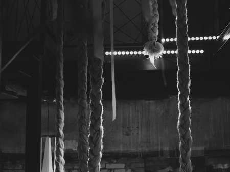 This is an Artistic Display of Ropes beautifully showcased in the Soft Dim Lightの写真素材