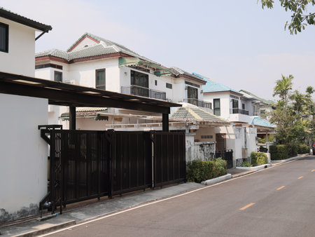 This beautiful street features modern houses amid lush greenery and an inviting atmosphere