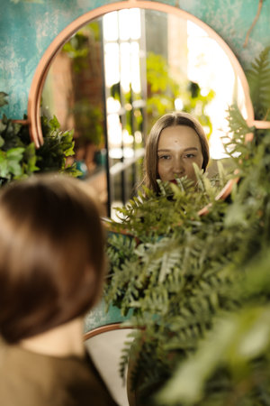 Captivating Reflections within a Lush Green Space Enhanced by Vibrant Indoor Plants