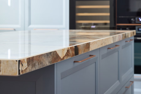 Discover the Modern Kitchen Island featuring a Stylish Stone Countertop that enhances any space