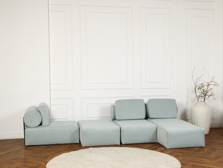 Introducing the Modern Modular Sofa that features a beautiful Soft Blue Fabric design
