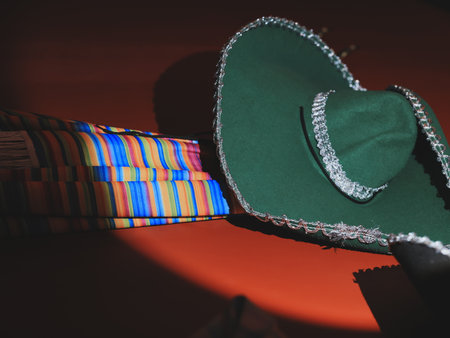 A Beautiful and Colorful Mexican Sombrero that Features an Exquisite Ribbon Decorationの写真素材