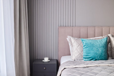 An Elegant and Inviting Bedroom Design Featuring Soft Textures Alongside Colorful Accents