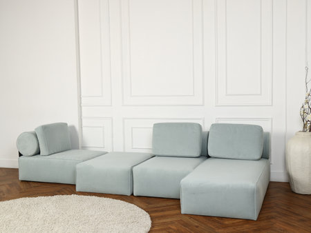 Introducing a Stylish Modular Sofa in Soft Blue Fabric, perfect for enhancing Modern Interiors