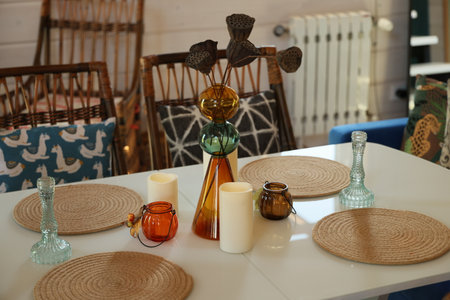 An Exquisite Dining Table Setup, Featuring Unique Decor for a Stylish Ambiance and Experience