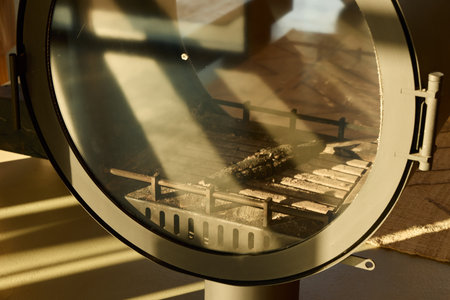 Showcase of a Model Display through an Intriguing Circular Lens for Artistic Perspectiveの写真素材