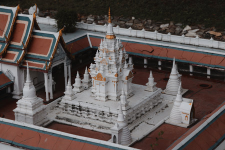 A breathtaking aerial view showcasing the intricately designed architecture of a templeの写真素材