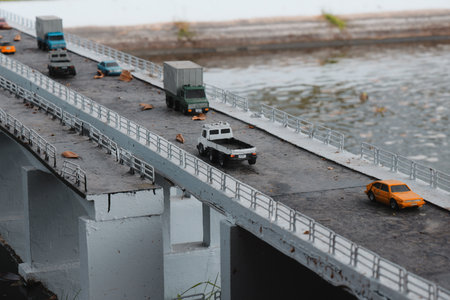 The Miniature Bridge featuring Cars set against a picturesque, scenic backdrop is captivatingの写真素材