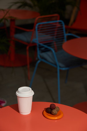 Modern Caf Scene with Coffee and Treatsの写真素材