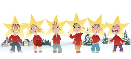 Children dressed as stars for the festivity of Christmasのイラスト素材