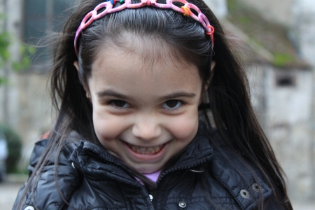 Little girl near the churchの写真素材