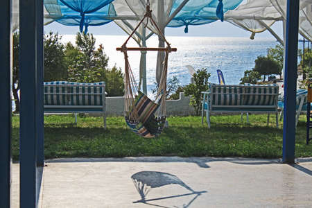 Nea Kalikratia, Halkidiki/Greece â August 6, 2015: Wonderful sea view, taken from the hotel garden.のeditorial素材