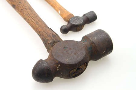 Two Old Vintage Ball Peen Hammers Wooden Handlesの写真素材