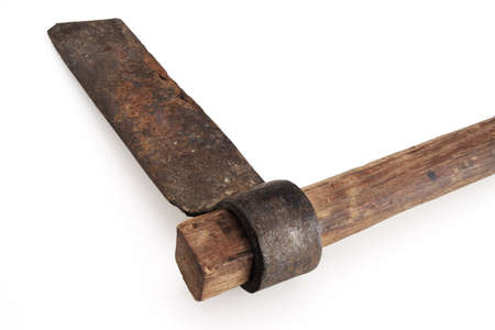 Old vintage wooden handle log splitting hand tool