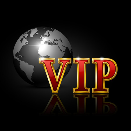 VIP gold letters with globe. Vector illustration.のイラスト素材