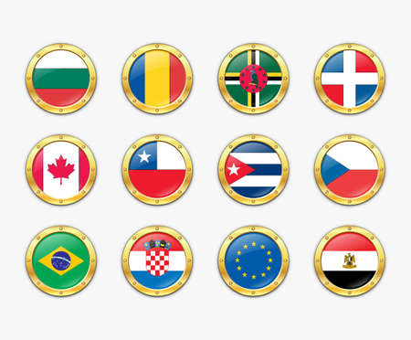 Shields with flags.  illustration.  のイラスト素材