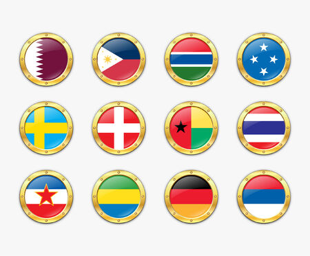 Shields with flags.  illustration.  のイラスト素材