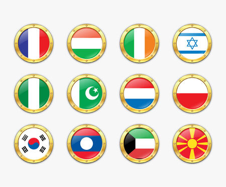 Shields with flags.  illustration.  のイラスト素材