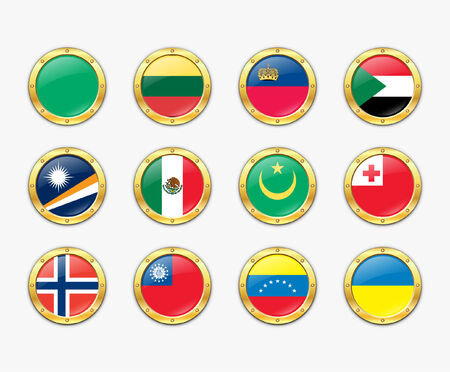 Shields with flags. illustration. のイラスト素材