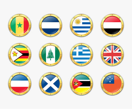Shields with flags.  illustration.  のイラスト素材