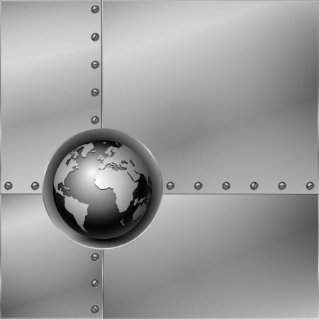 Abstract metal background with globe. Vector illustration.のイラスト素材