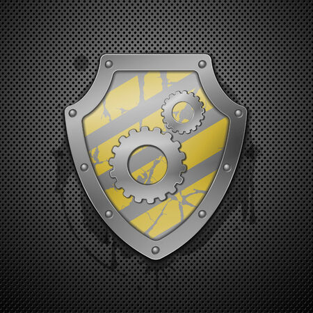 Metallic shield with gears on a white background. のイラスト素材