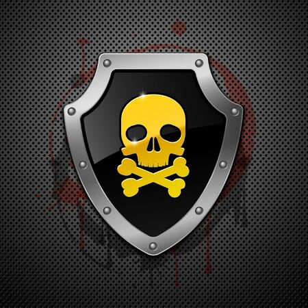 Shield with skull on a metallic background. のイラスト素材