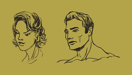 Men. Women. Hand drawn. Vector illustrationのイラスト素材