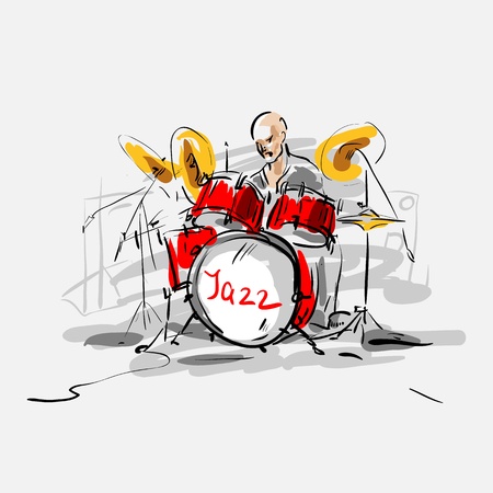 Sketch  Jazz drummer  Vector illustration  のイラスト素材